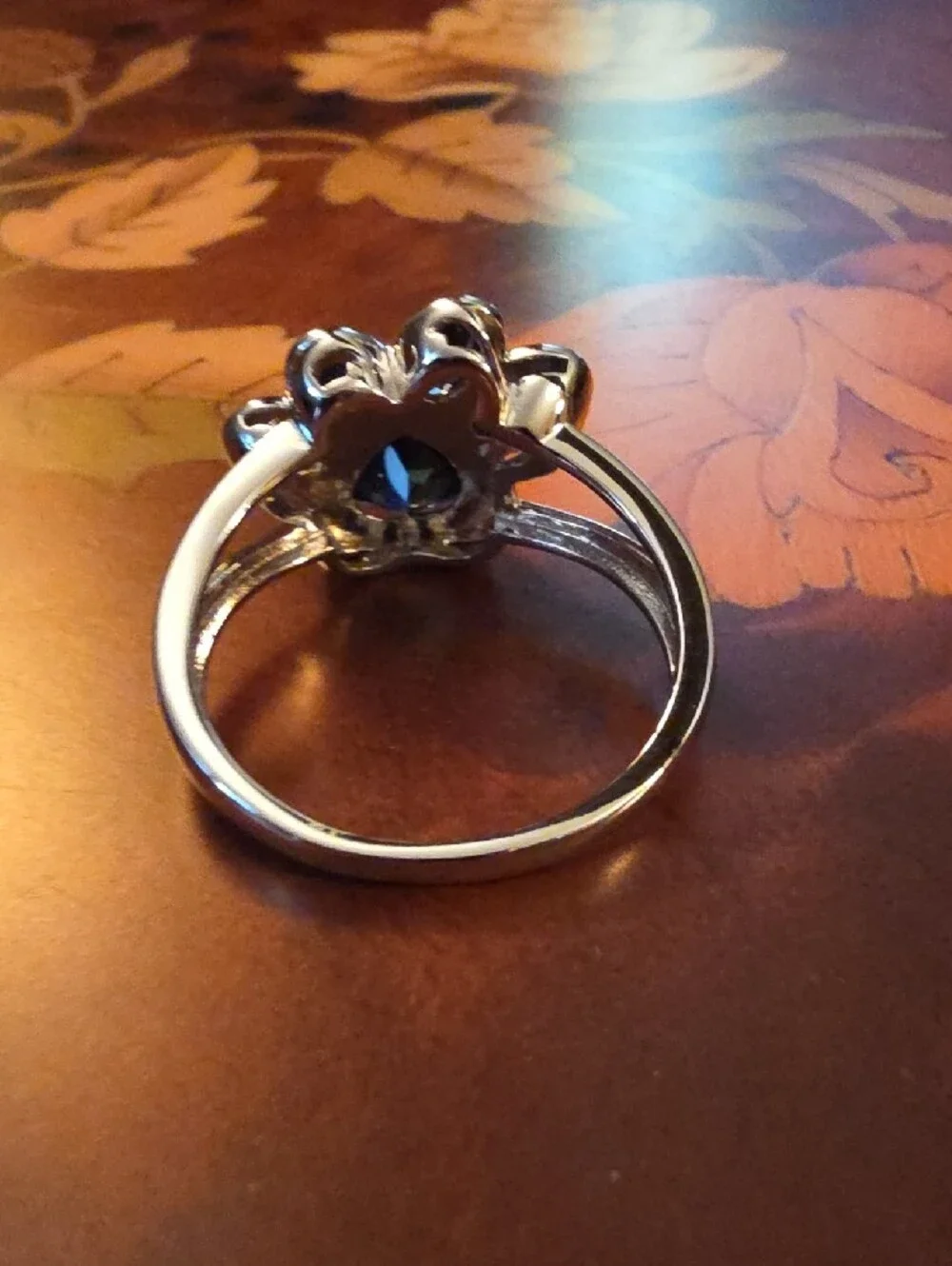 JTV Lab Created Blue Sapphire Rhodium Over Silver Paw Print Ring SZ 10